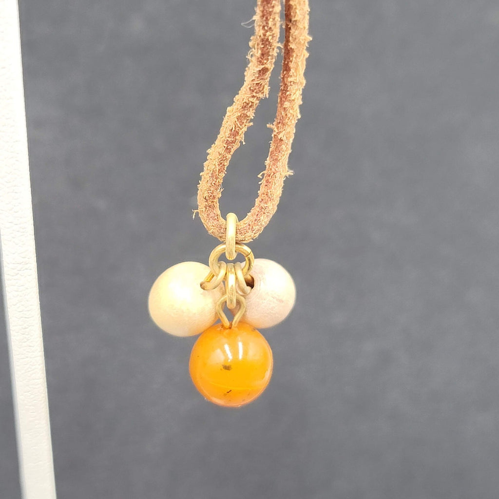 Vintage Boho Pierced Earrings Leather Stone Beaded Dangle 2.25"