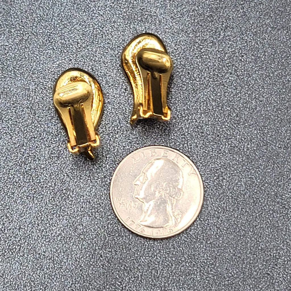 Vintage Clip on Earrings Gold tone Emerald Green Swirl Enamel Climbers 1"