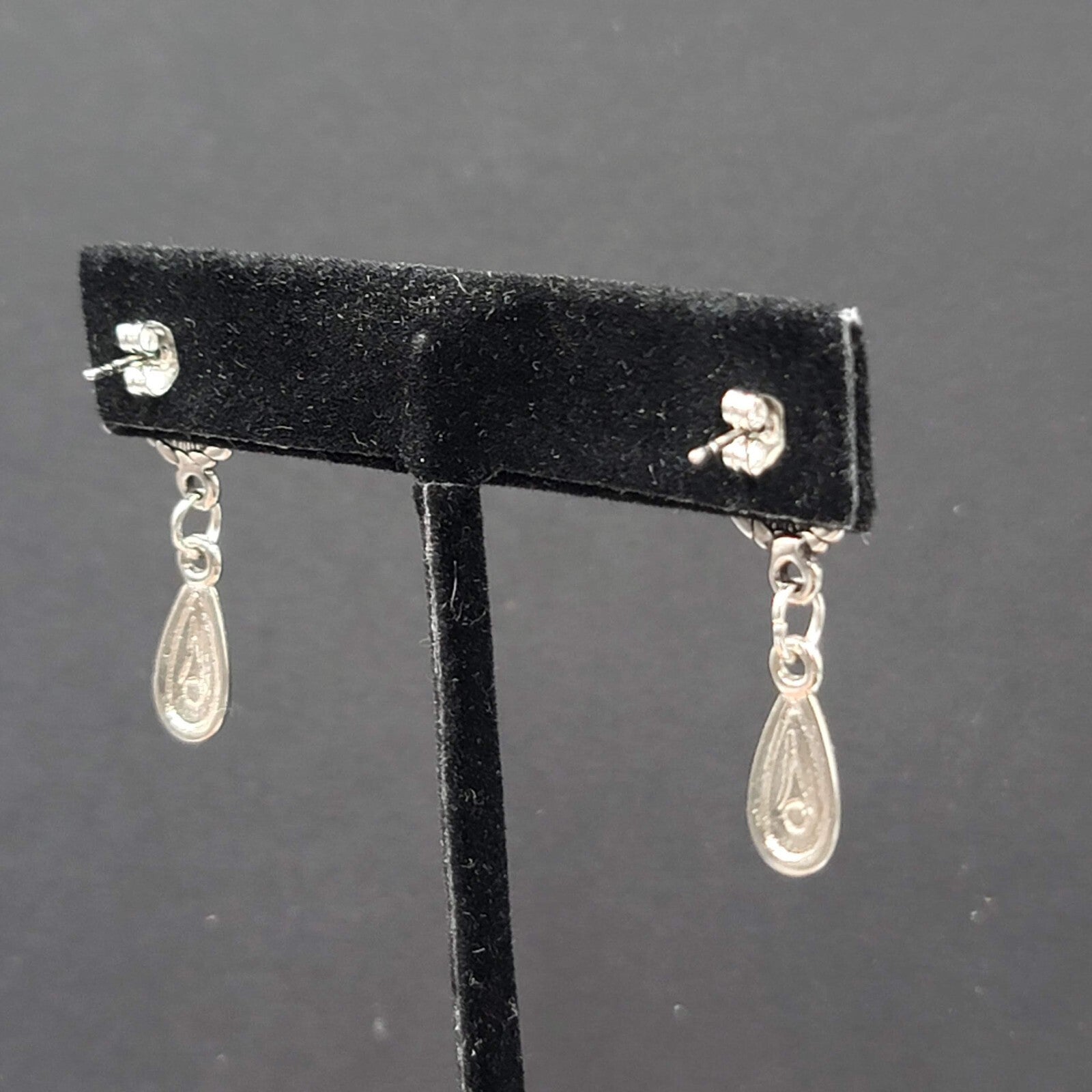 Vintage Pierced Earrings Silver tone Dangle Purple Cabochon 1.25"