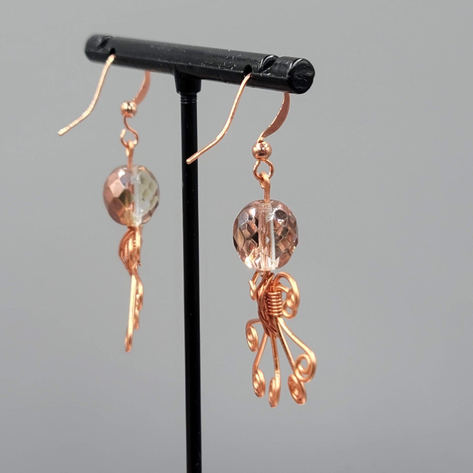 Wire Wrapped Angel Pierced Earrings Copper tone Dangle 1.5"