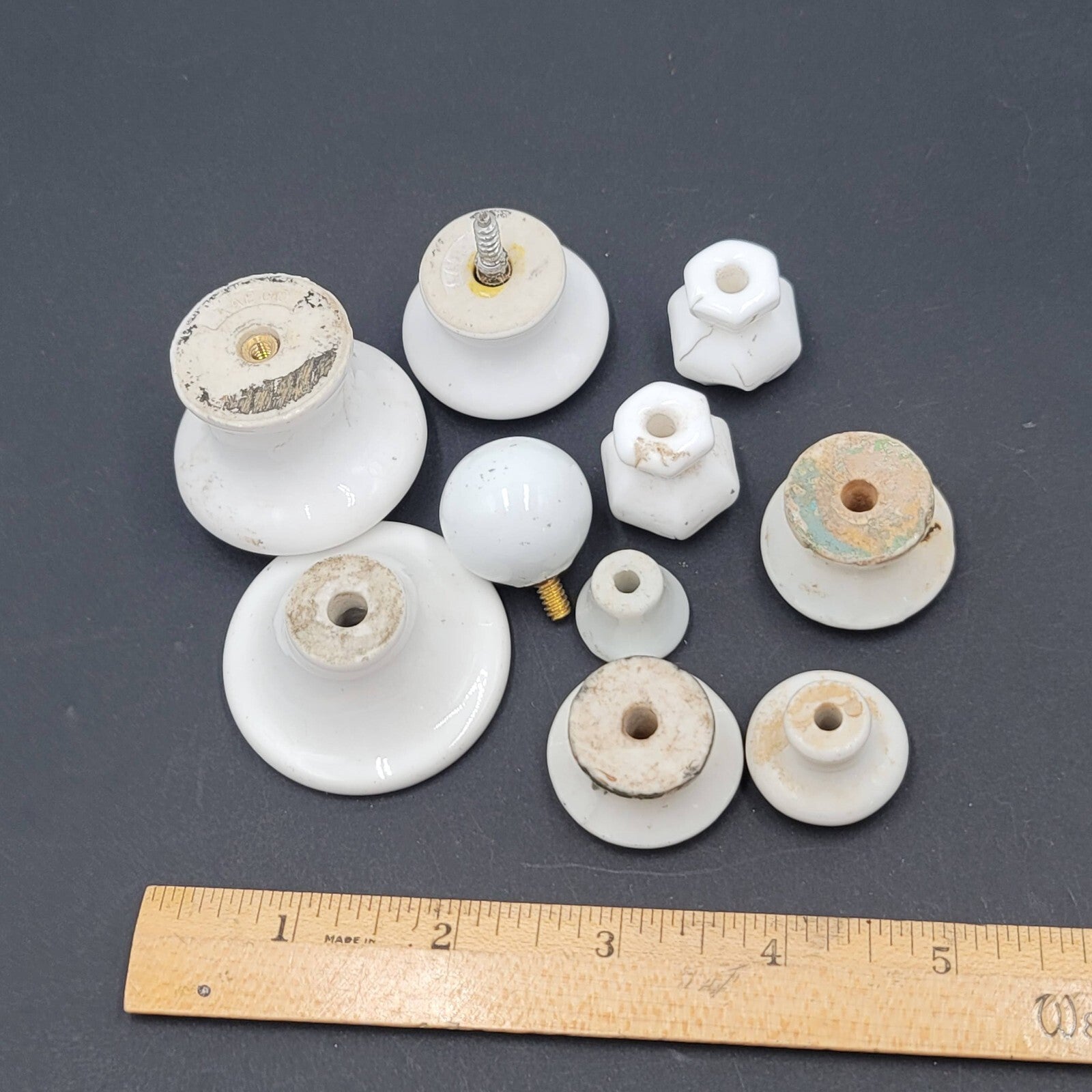 Vintage All Ceramic Porcelain Pulls Cabinet Drawer Cupboard Knob Mixed Lot of 10