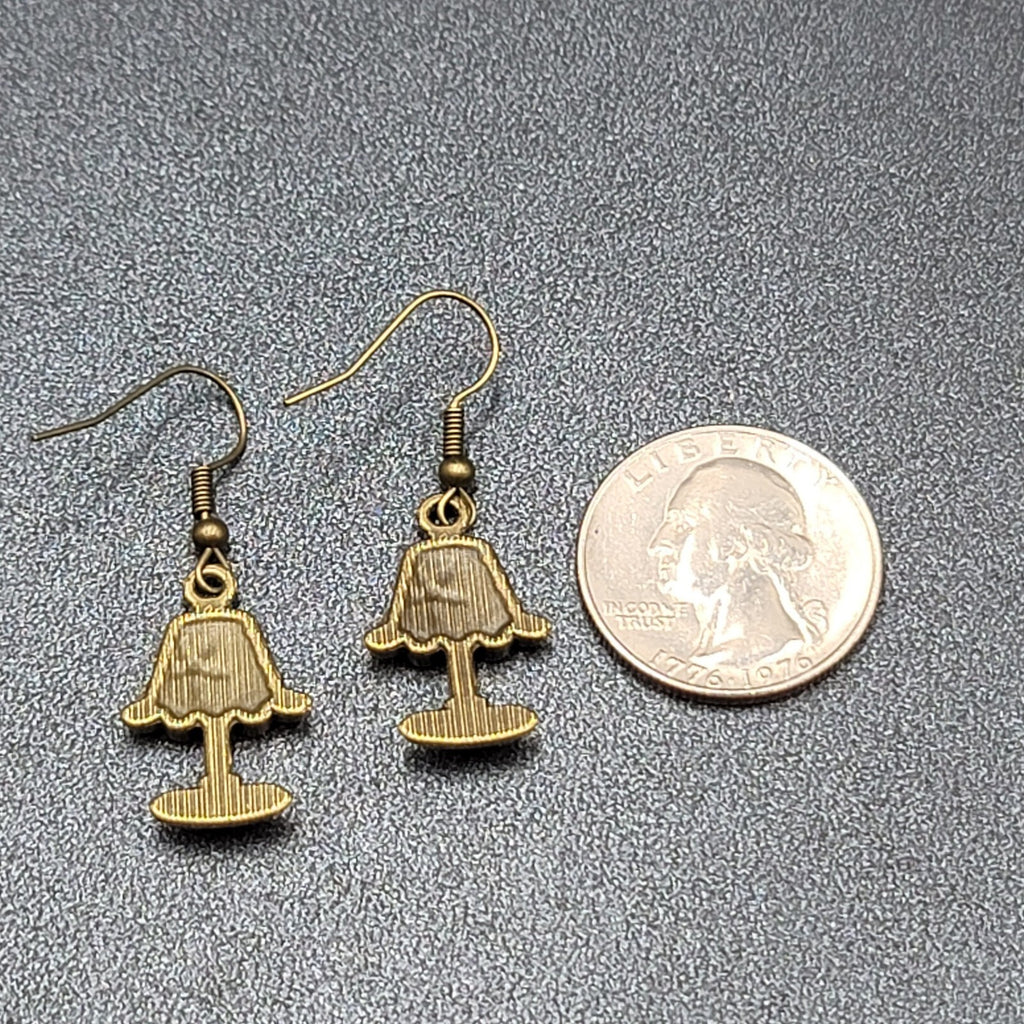 Lamp Pierced Earrings Bronze tone Embossed Dangle 1"