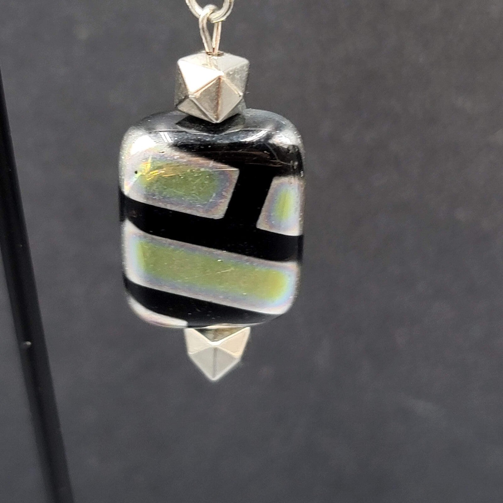 Pierced Earrings Unique Art Glass Beads Iridescent Rectangles 1 3/8"
