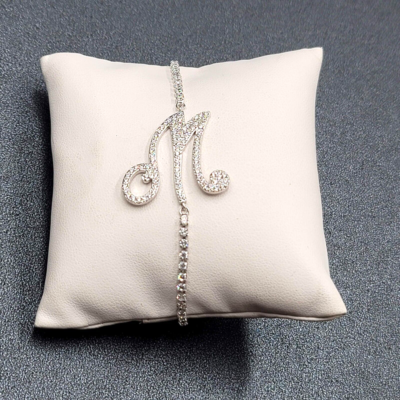 Monogram Initial Bracelet Bracelet Letter M Silver tone Crystal Studded Bolo