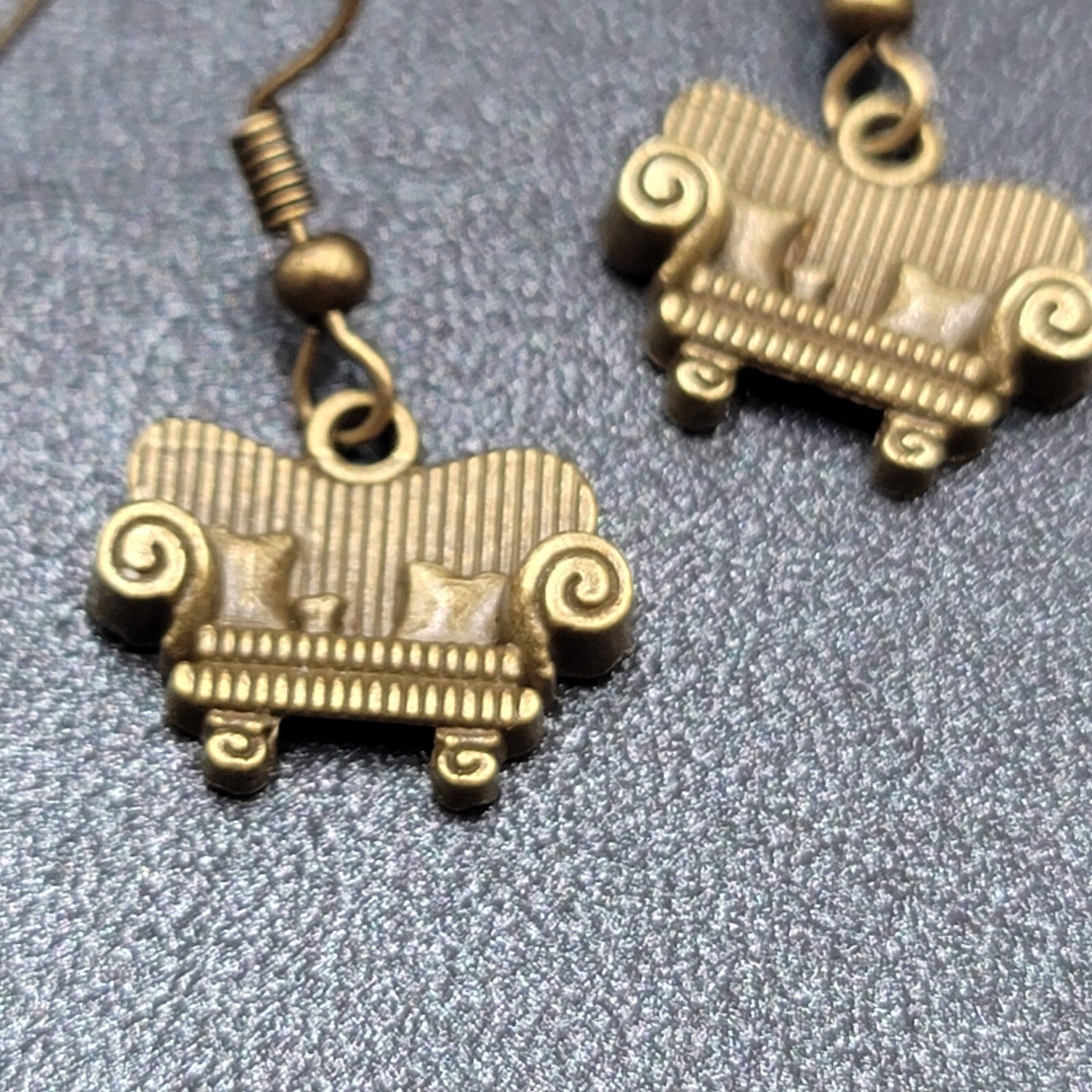 New Cozy Sofa Couch Pierced Earrings Bronze tone Tool Dangle 5/8"