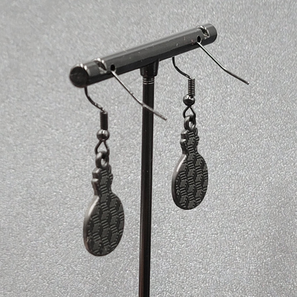Poison Heart in Jar Pierced Earrings Black White Enamel Dangle 7/8" 
