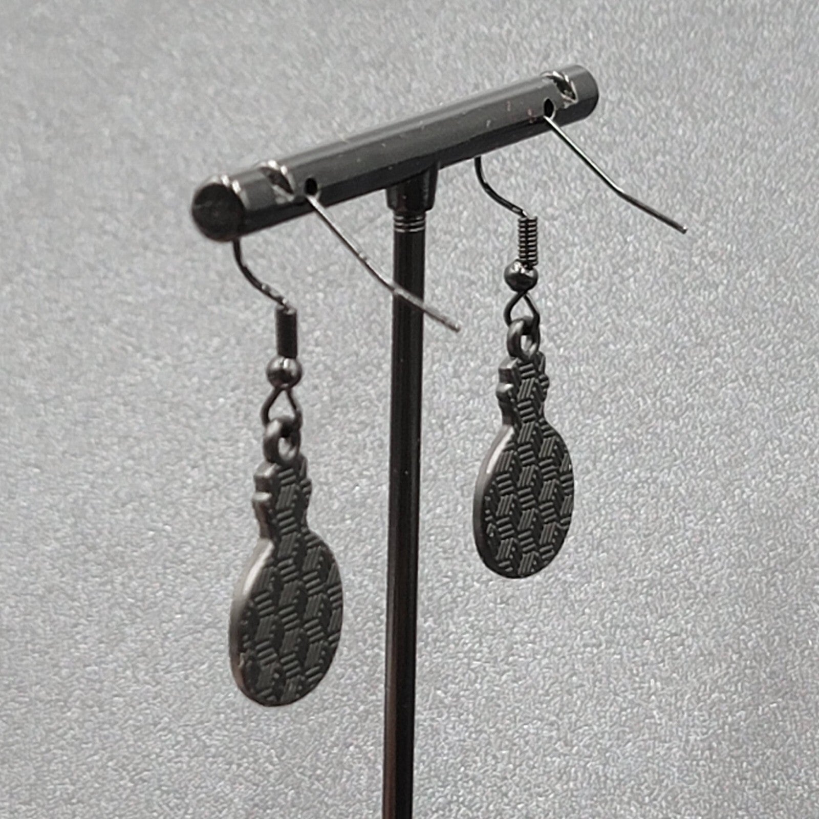 Poison Heart in Jar Pierced Earrings Black White Enamel Dangle 7/8" 