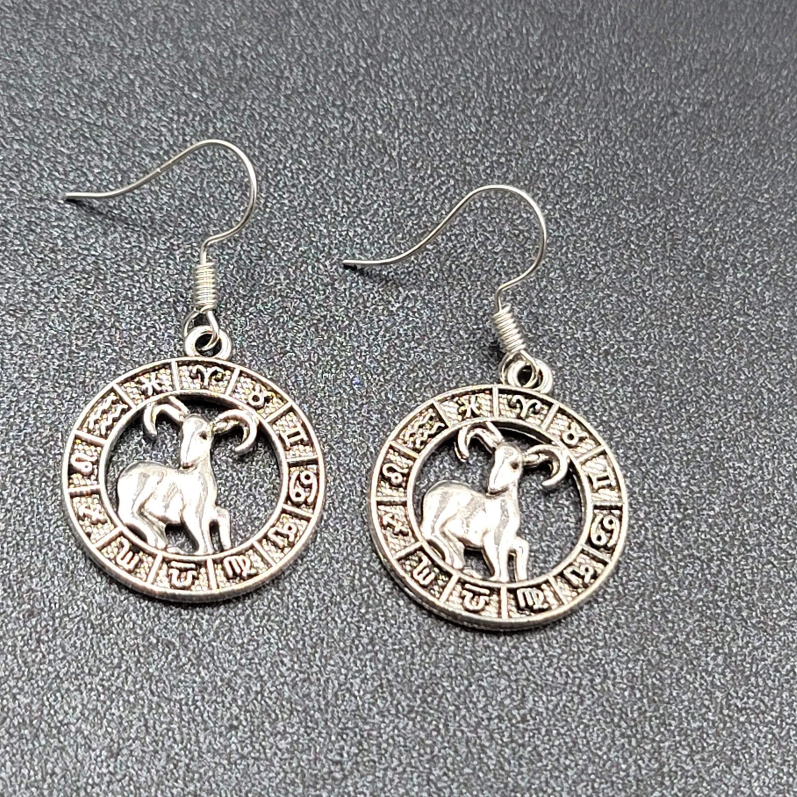 Zodiac Pierced Earrings Silver tone Dangle 7/8"