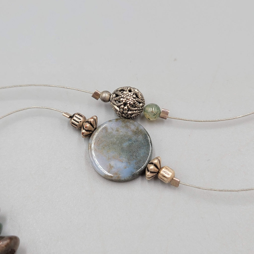 Station Artisan Necklace Multi Stone Bead Silver tone 30"