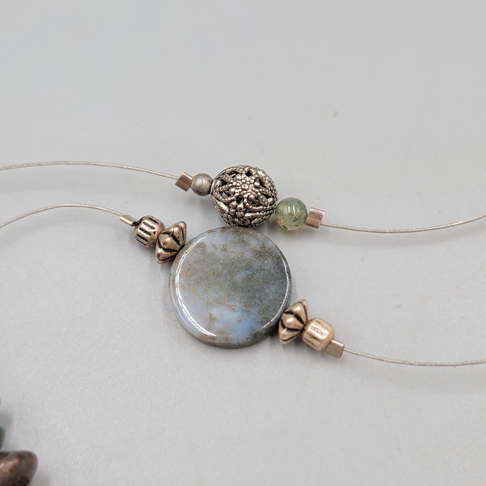 Station Artisan Necklace Multi Stone Bead Silver tone 30"