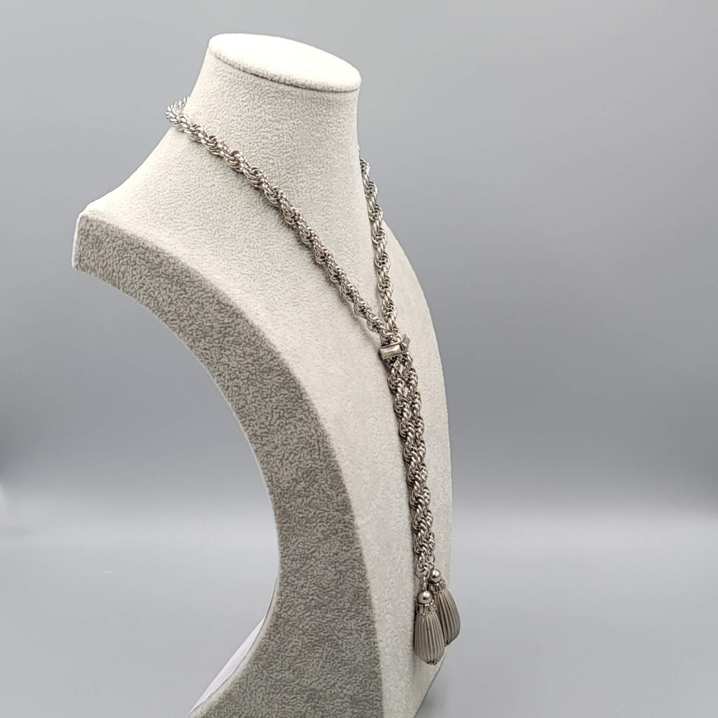Vintage Twist Chain Lariat Necklace Statement Silver tone 28 in