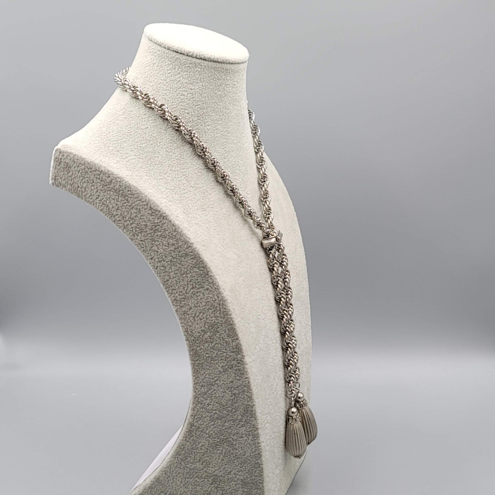 Vintage Twist Chain Lariat Necklace Statement Silver tone 28 in