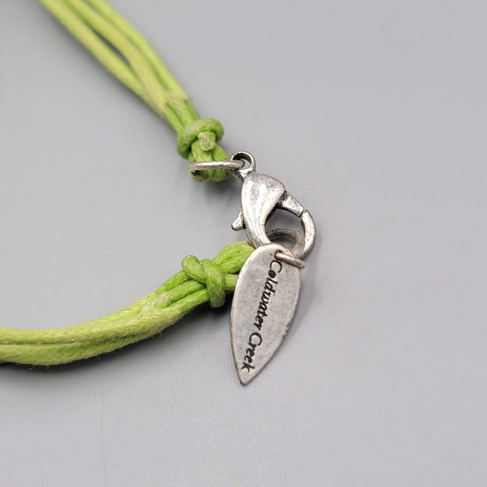Coldwater Creek Necklace Green Cord Silver tone Accents 20"