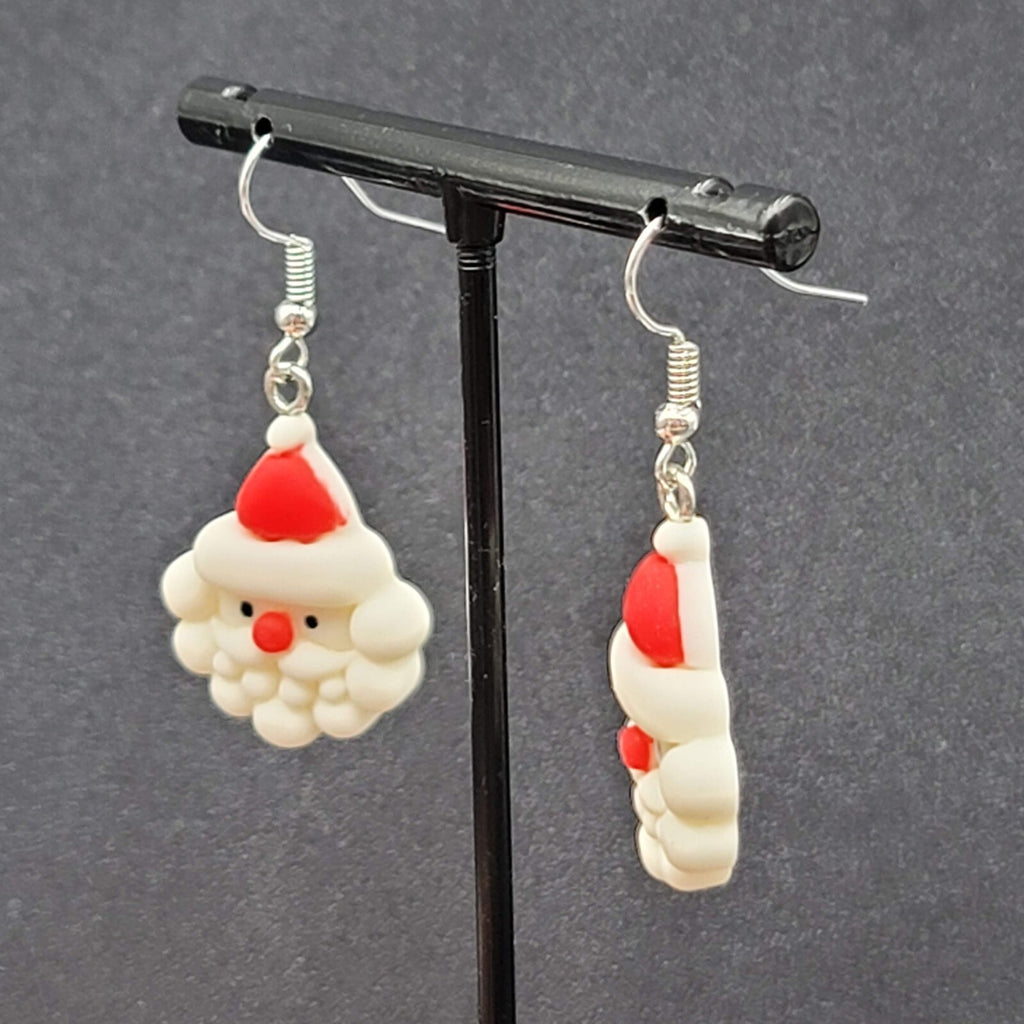 Santa Claus Christmas Pierced Earrings Puffy 3D Dangle 1 1/8"