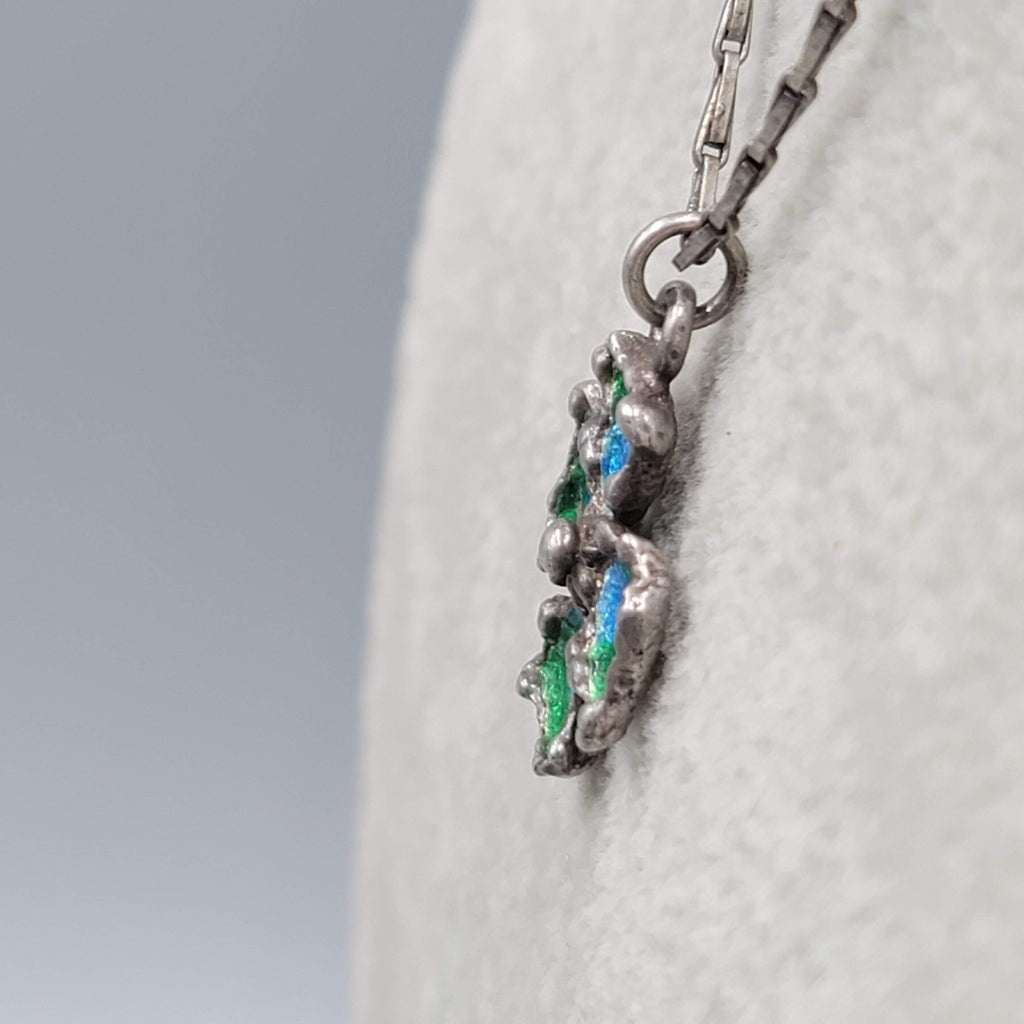 Vintage Signed Enamel Cross Pendant Sterling Silver Necklace 925   16 in