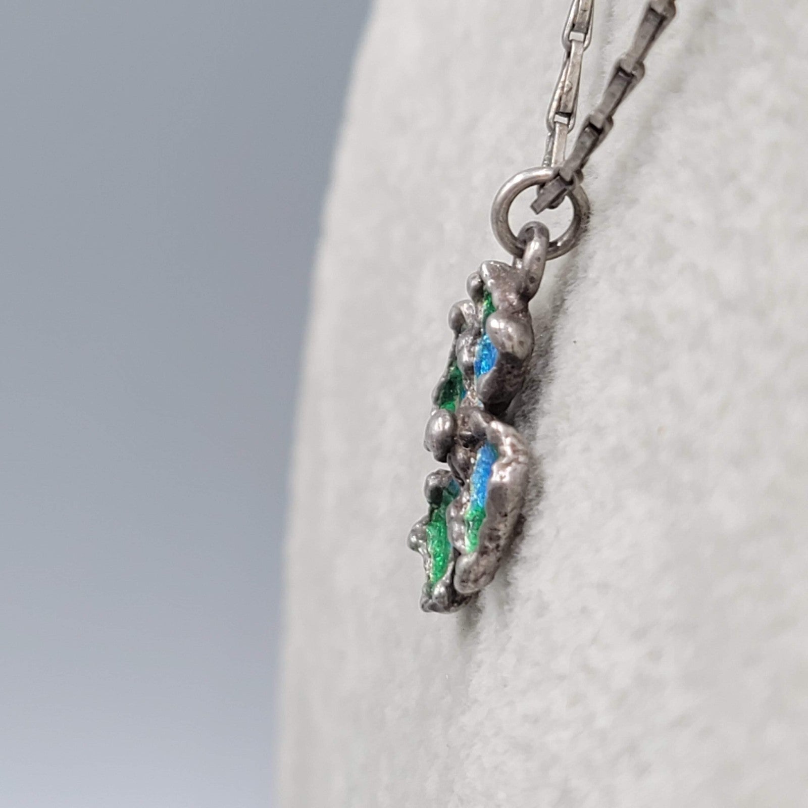 Vintage Signed Enamel Cross Pendant Sterling Silver Necklace 925   16 in