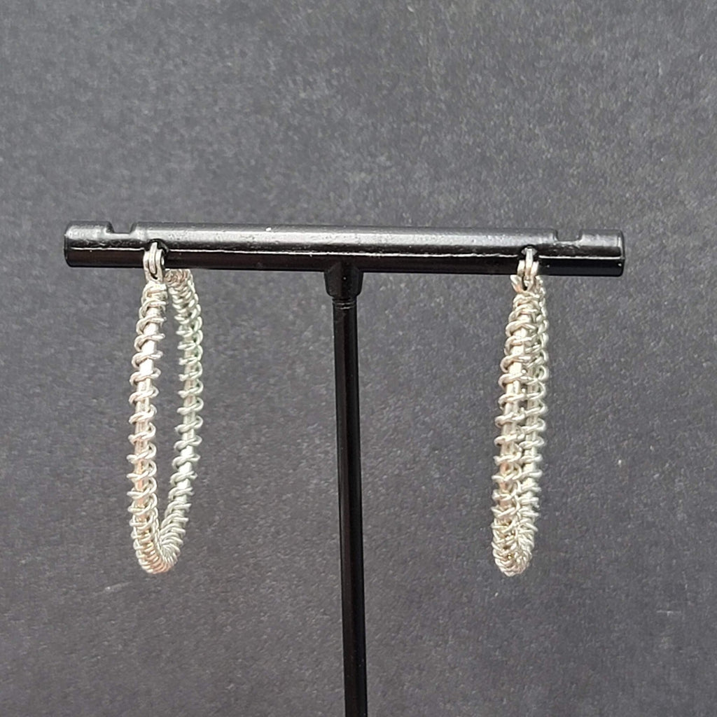 Pierced Earrings Silver tone Wire Twisted Hoops 1.25"