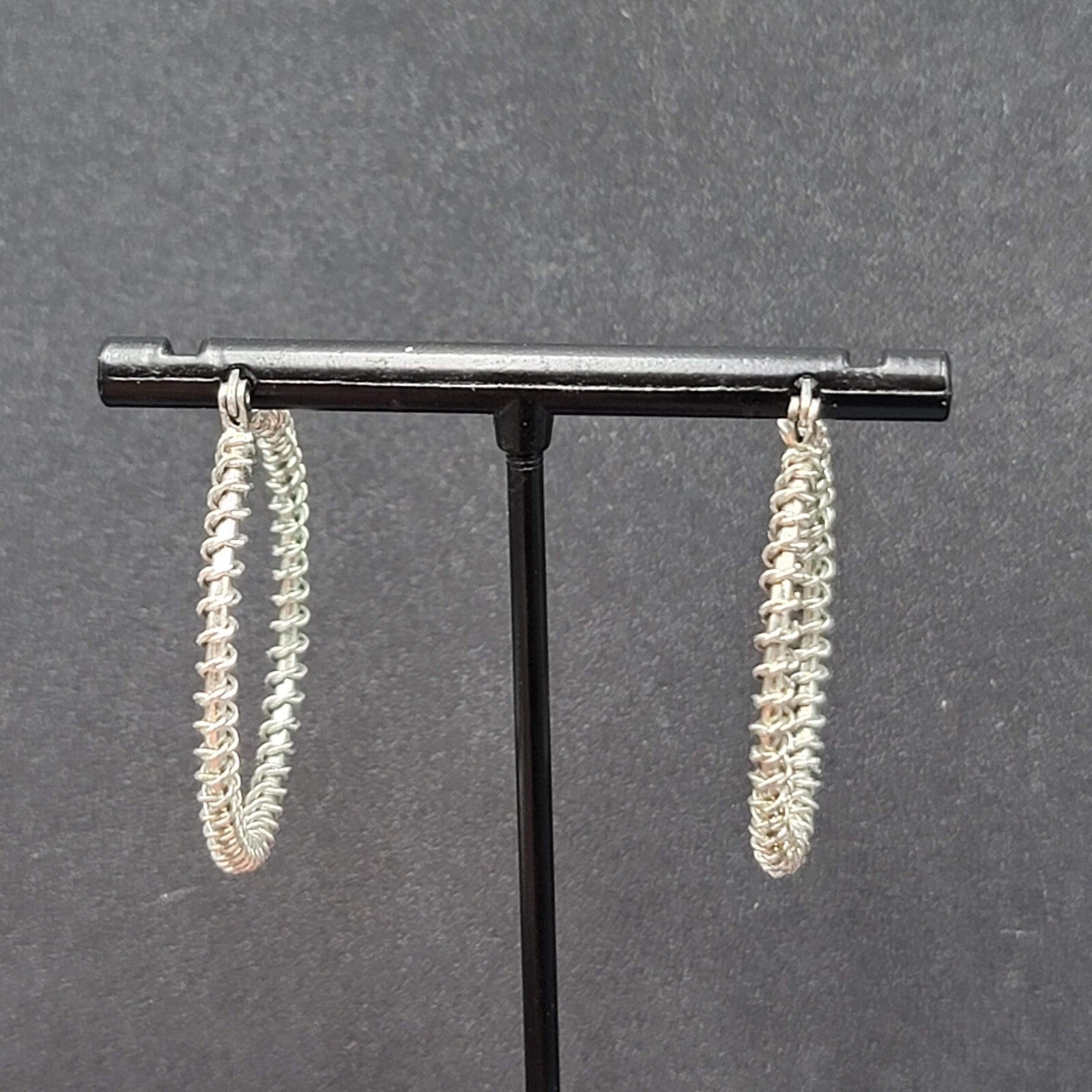Pierced Earrings Silver tone Wire Twisted Hoops 1.25"
