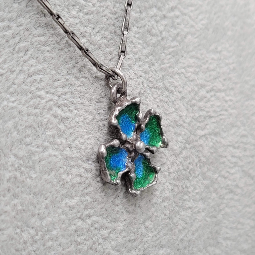 Vintage Signed Enamel Cross Pendant Sterling Silver Necklace 925   16 in