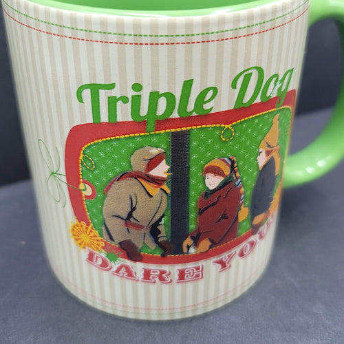 A Christmas Story Ceramic Coffee Mug Triple Dog Dare You Flagpole Scene Green