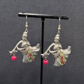 Vintage Dancer Pierced Earrings Lady Pewter Rhinestone 1.75"