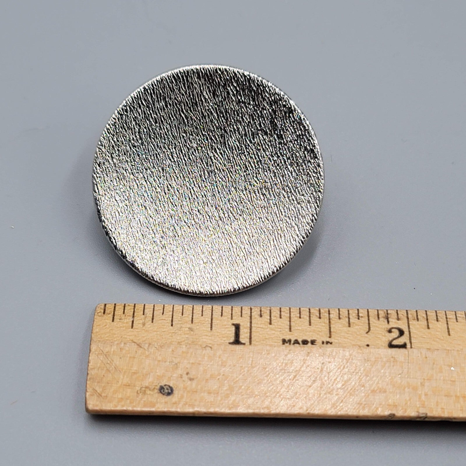 Vintage Scarf Clip Silver tone Round Concave Disc Textured Brooch 1.5"