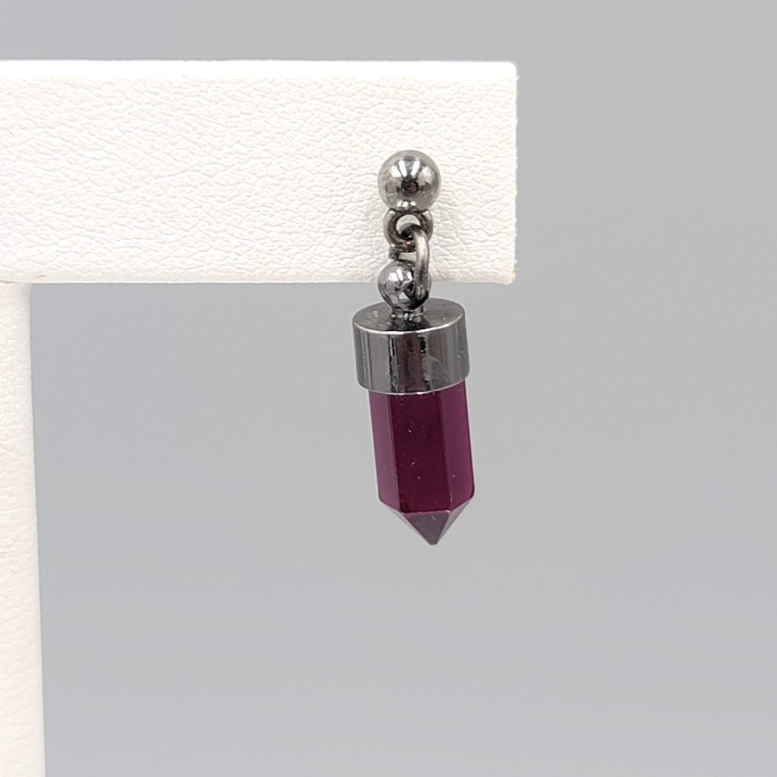 Dark Purple Acrylic Prism Pierced Earrings Gun Metal Gray 3/4 in
