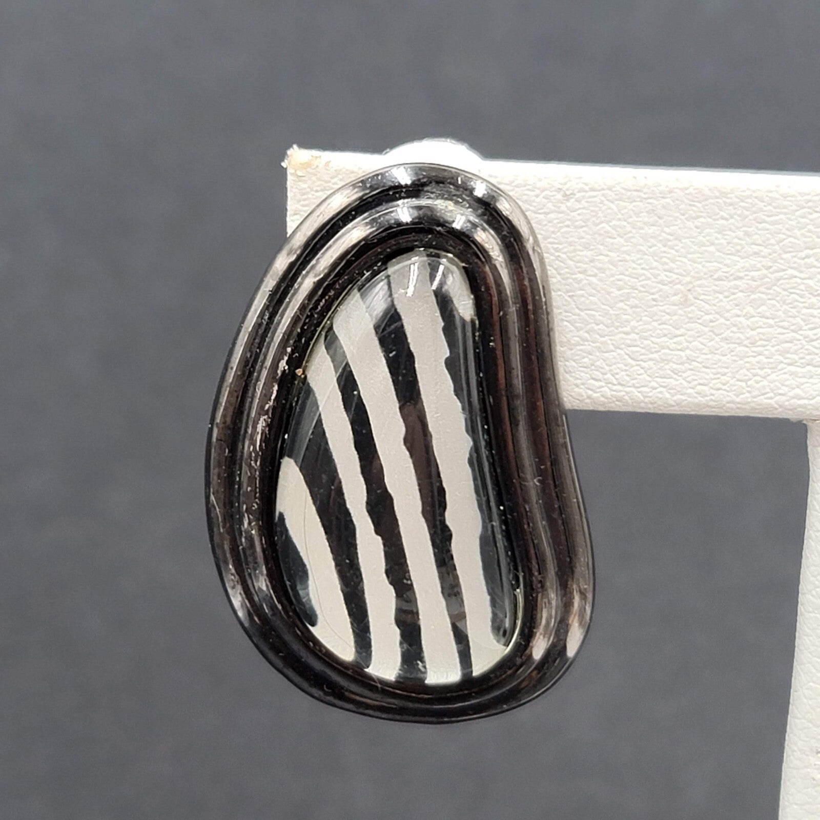 Vintage Clip on Earrings Black Metal Glass Stripes Drop 1 1/4"