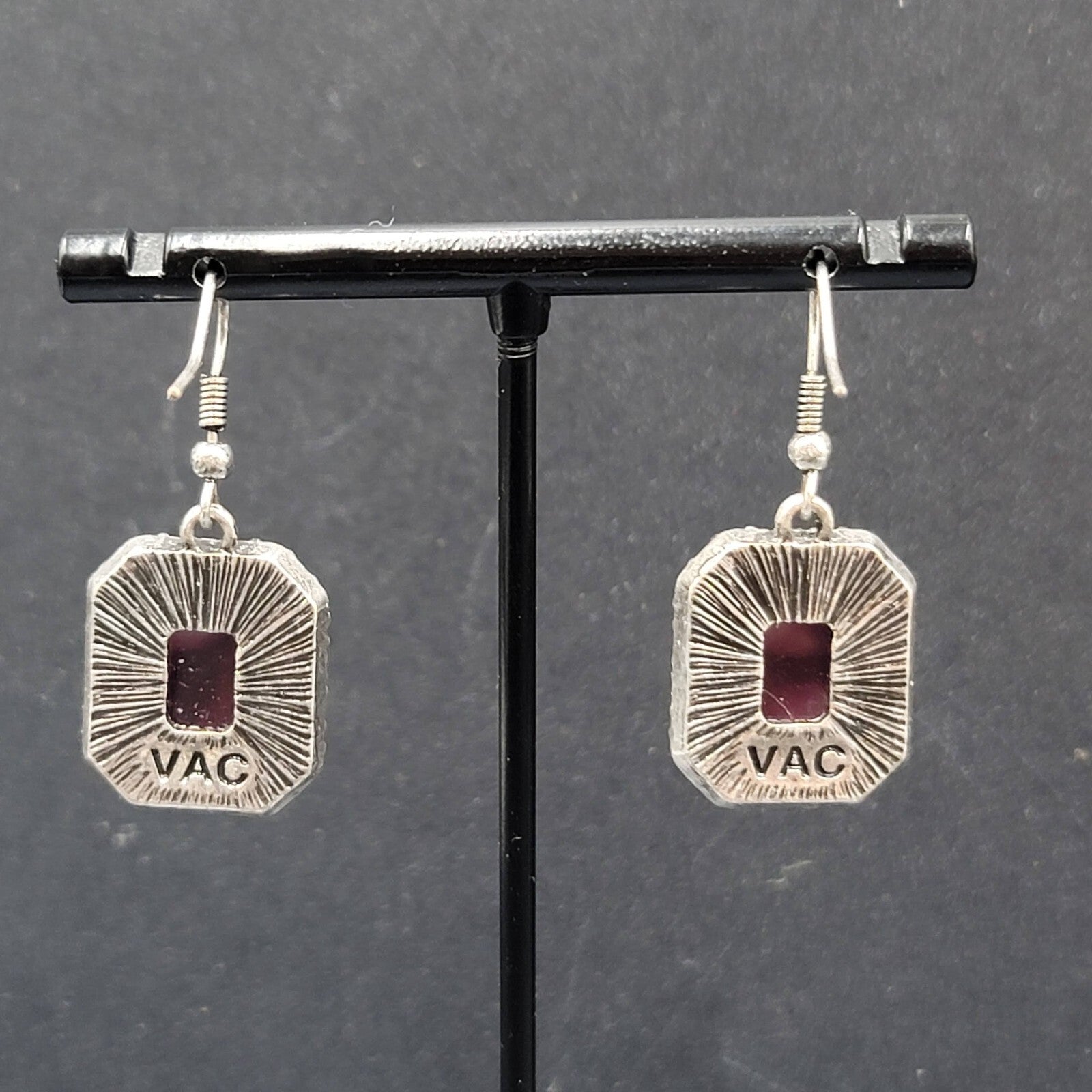 Pierced Earrings Silver tone Rhinestone Gray Faceted Dangle 3/4"