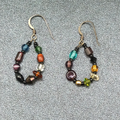 Pierced Earrings Silver tone End of Day Beads Multicolor Loop Dangle 1 1/8"