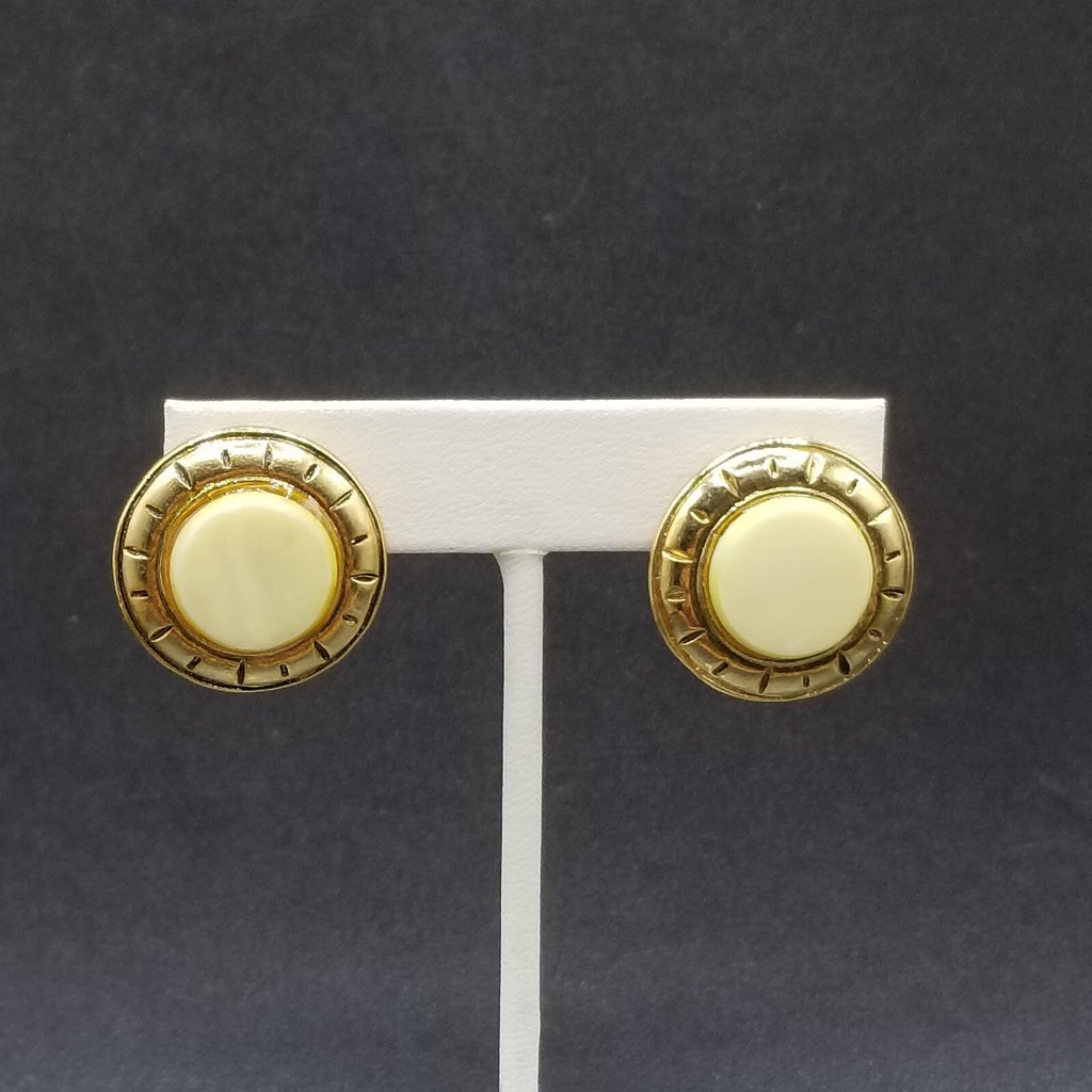 Vintage Clip on Earrings Gold tone Cabochon Button Style Stud 1"