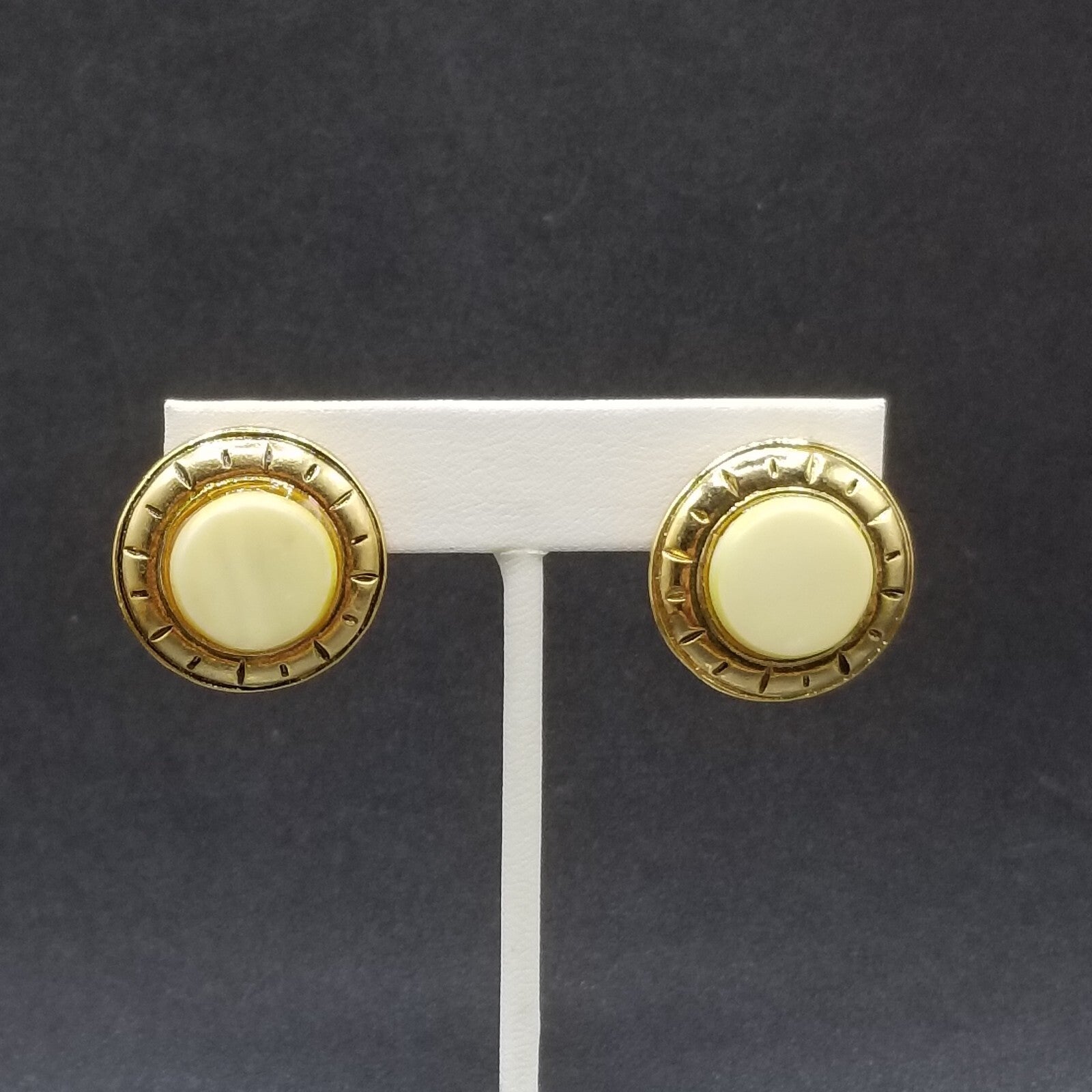 Vintage Clip on Earrings Gold tone Cabochon Button Style Stud 1"