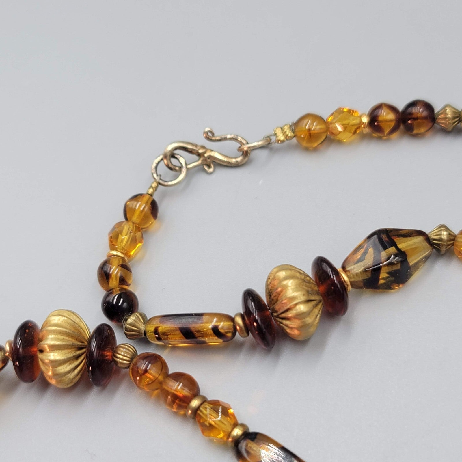 Brown Glass Bead Necklace Brass Bead 28"