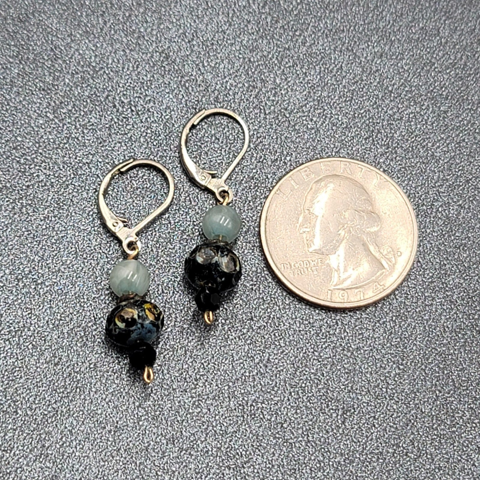 Pierced Earrings Silver tone Blue Stone Bead Dangle 3/4"