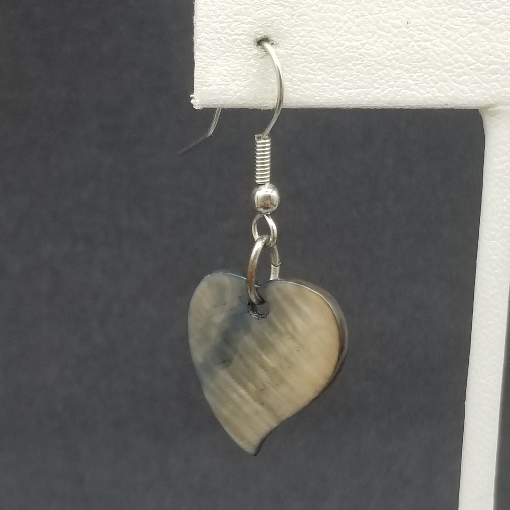 Pierced Earrings Silver tone Carved Shell Heart Statement Dangle 7/8"