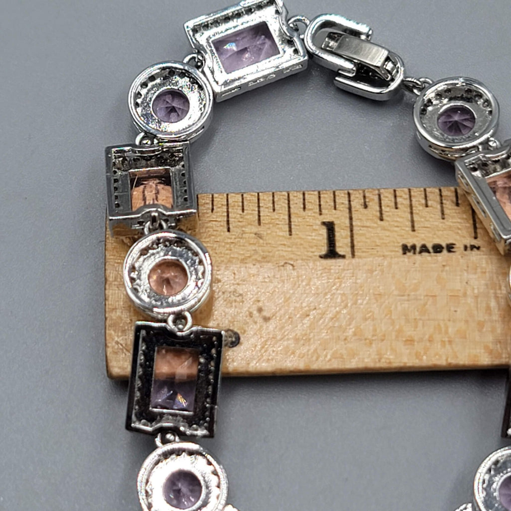 Pink Crystal Tennis Bracelet Silver Plated 1" Extender 6.5" or 7.5"