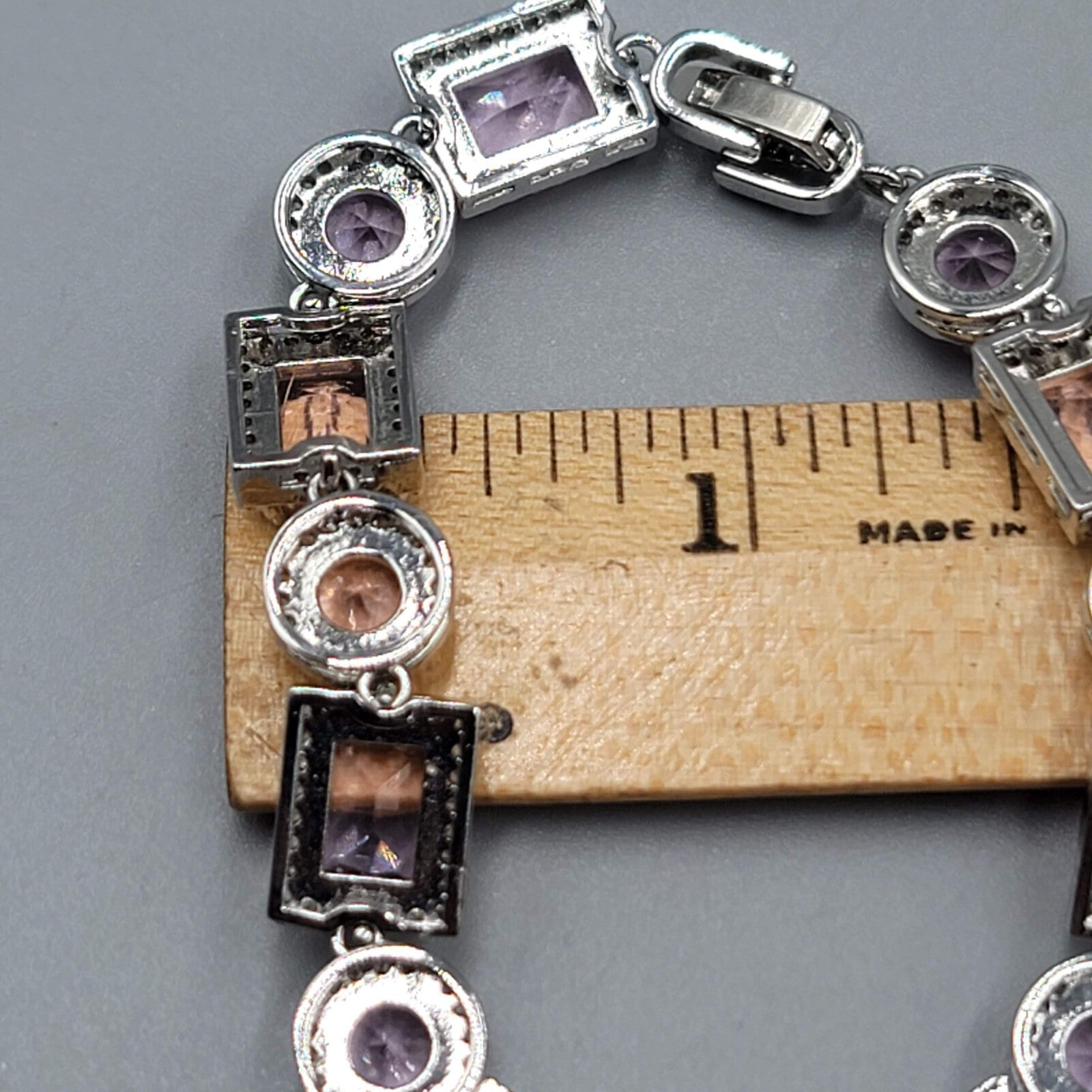 Pink Crystal Tennis Bracelet Silver Plated 1" Extender 6.5" or 7.5"