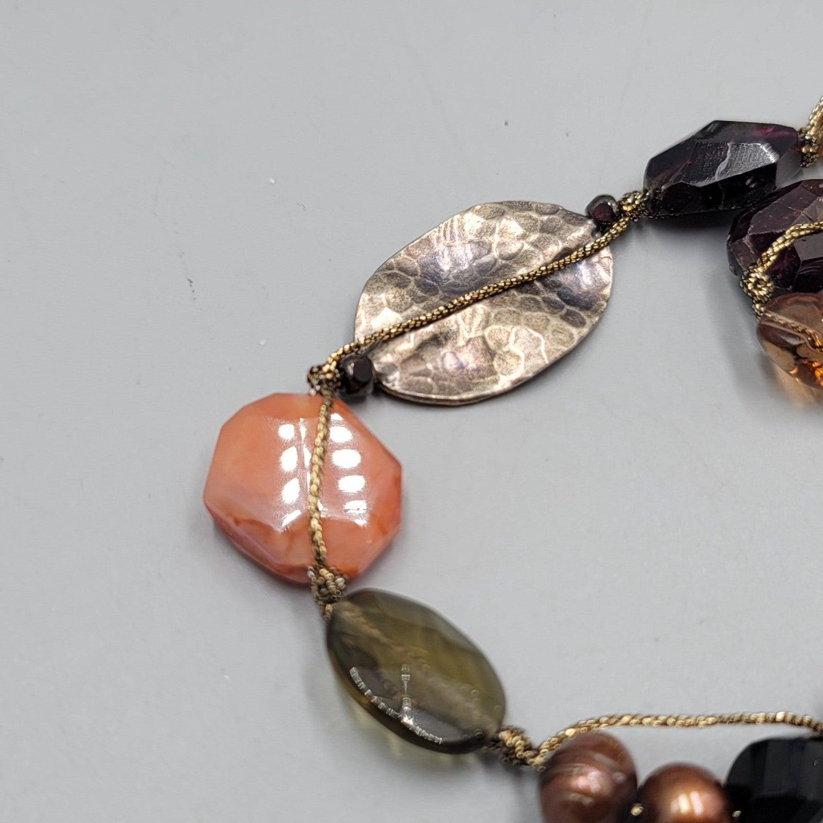 Sterling Silver Multi Bead Necklace Pearl Quartz Agate Multicolor 30"