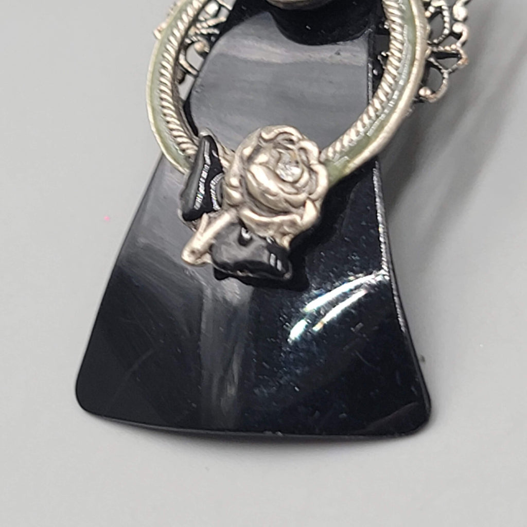 Vintage Angel Brooch Silver tone and Black Metal 2 1/8"