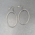 Pierced Earrings Black Metal Textured Oval Long Hoops Dangle 2"