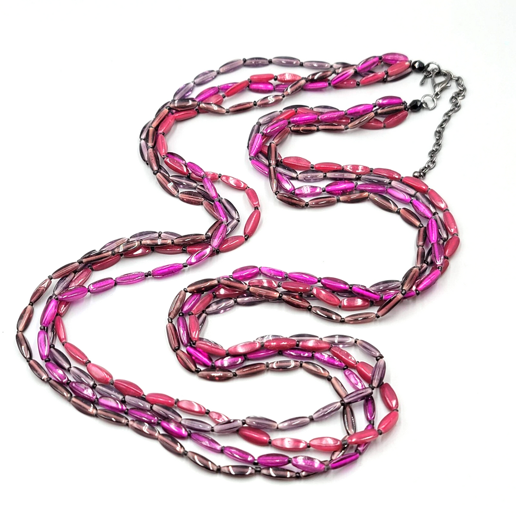 Premier Designs Necklace Shades of Purple Four Strand Long 38"