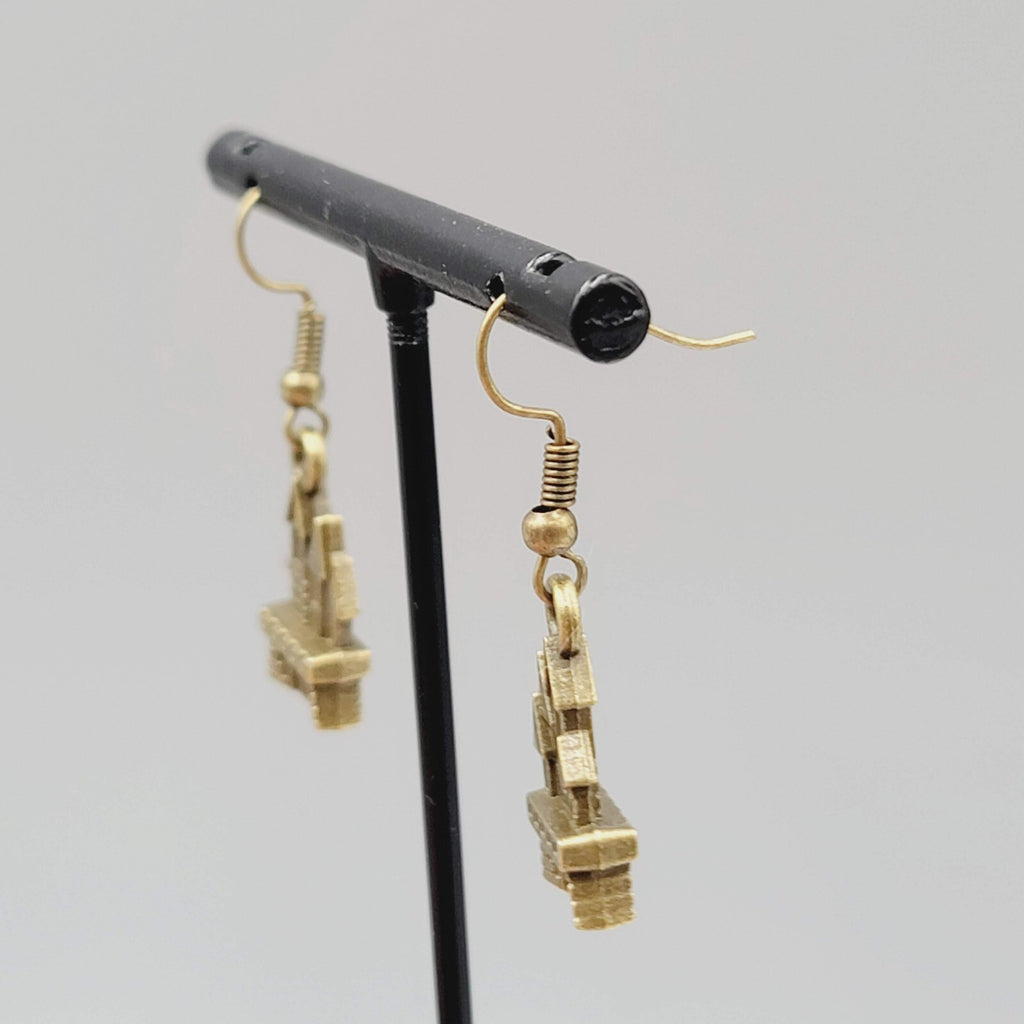Castle House Pierced Earrings Bronze tone Embossed Dangle New 7/8"