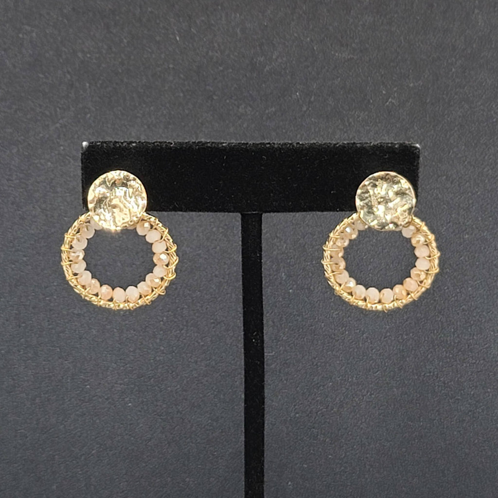 Pierced Earrings Gold tone Quartz Bead Hoops Drop 1"