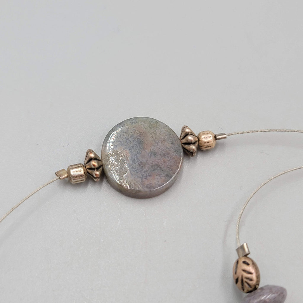 Station Artisan Necklace Multi Stone Bead Silver tone 30"