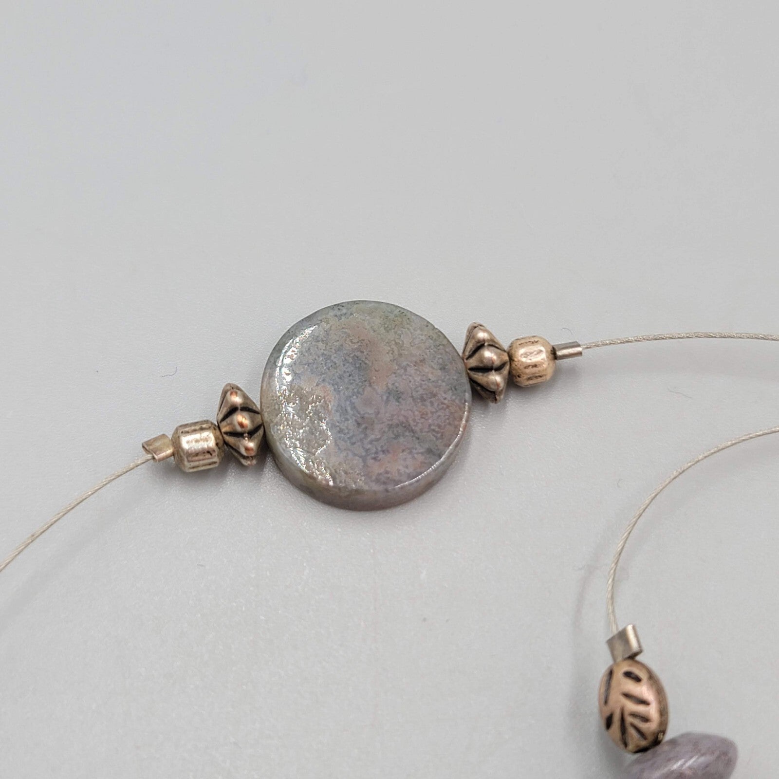 Station Artisan Necklace Multi Stone Bead Silver tone 30"