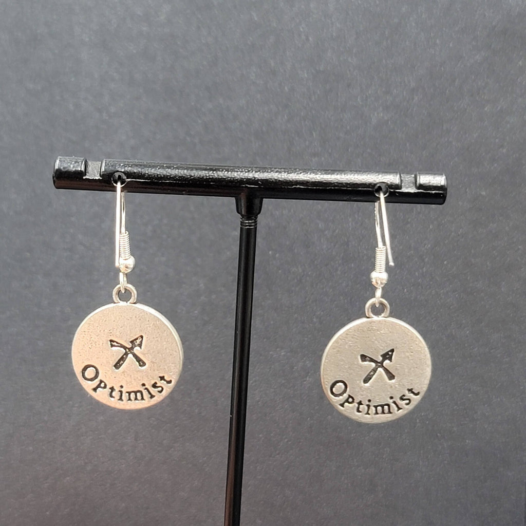 Sagittarius Pierced Earrings Silver tone Round Dangle Optimistic 3/4"