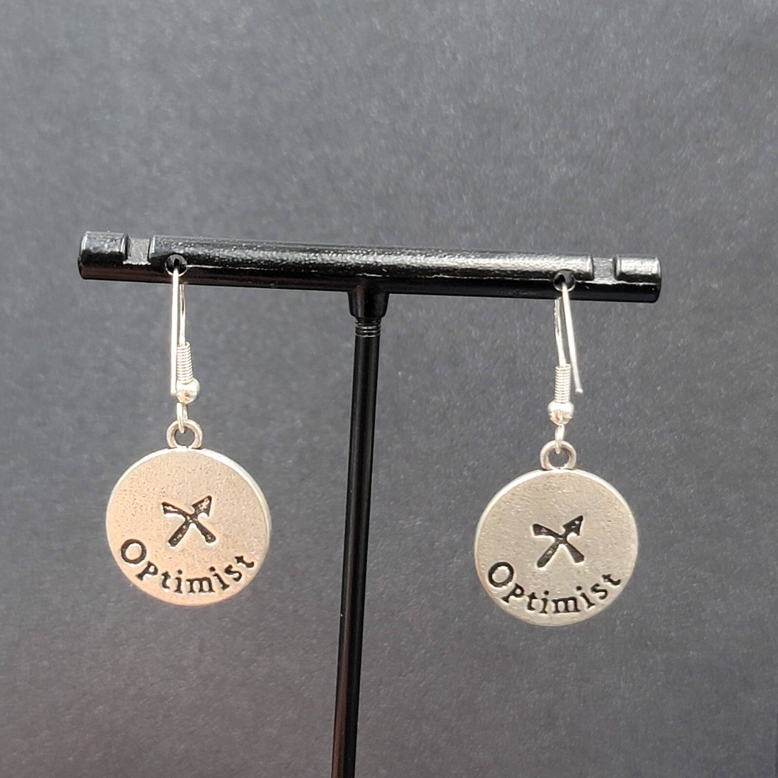 Sagittarius Pierced Earrings Silver tone Round Dangle Optimistic 3/4"