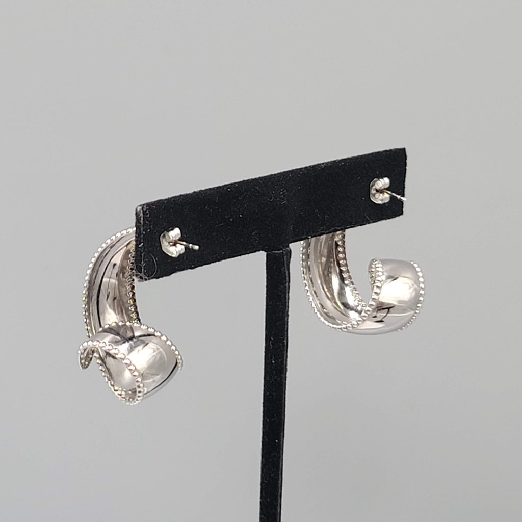 Vintage Curly Hoops Pierced Earrings High Polish Silver tone Drop 1.25"