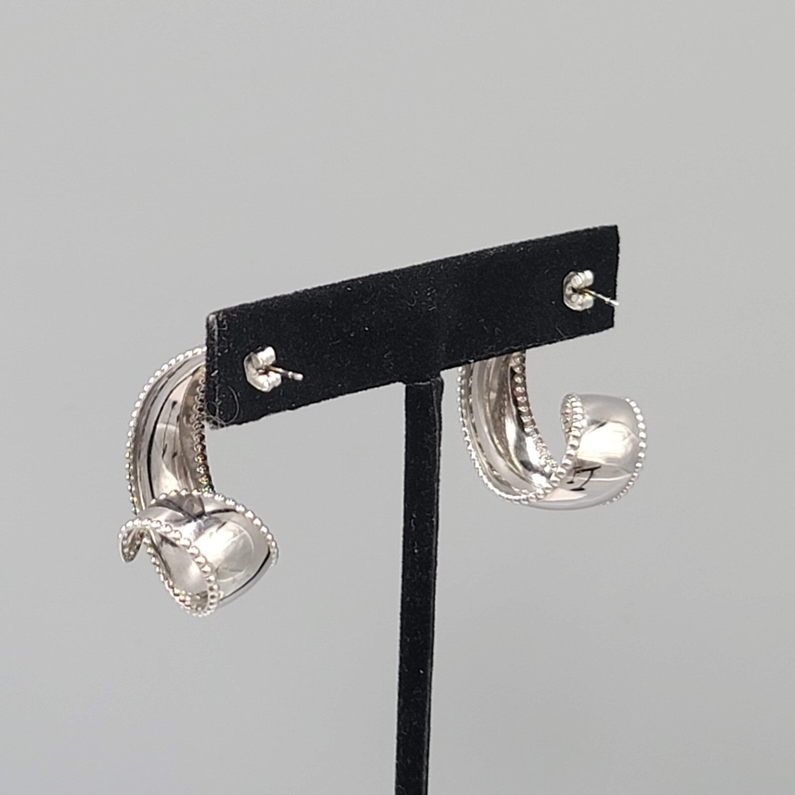 Vintage Curly Hoops Pierced Earrings High Polish Silver tone Drop 1.25"