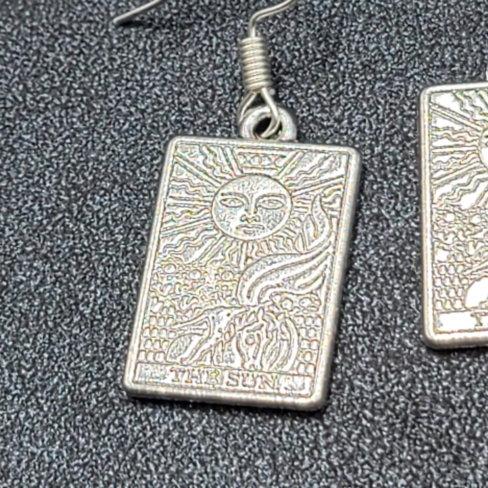 The SUN Tarot Card Pierced Earrings Silver tone 1"